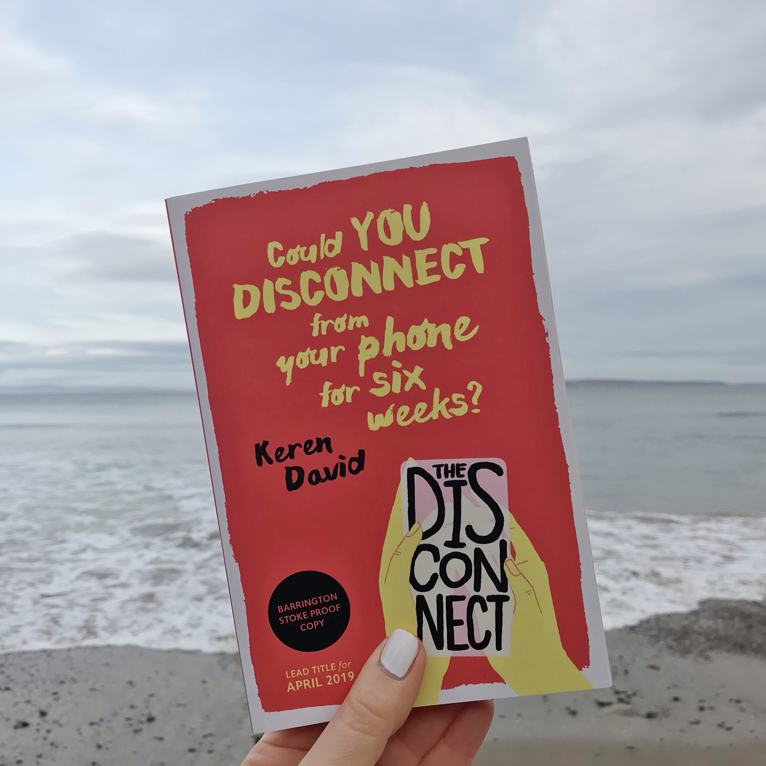 Photo of 'The Disconnect' book on beach