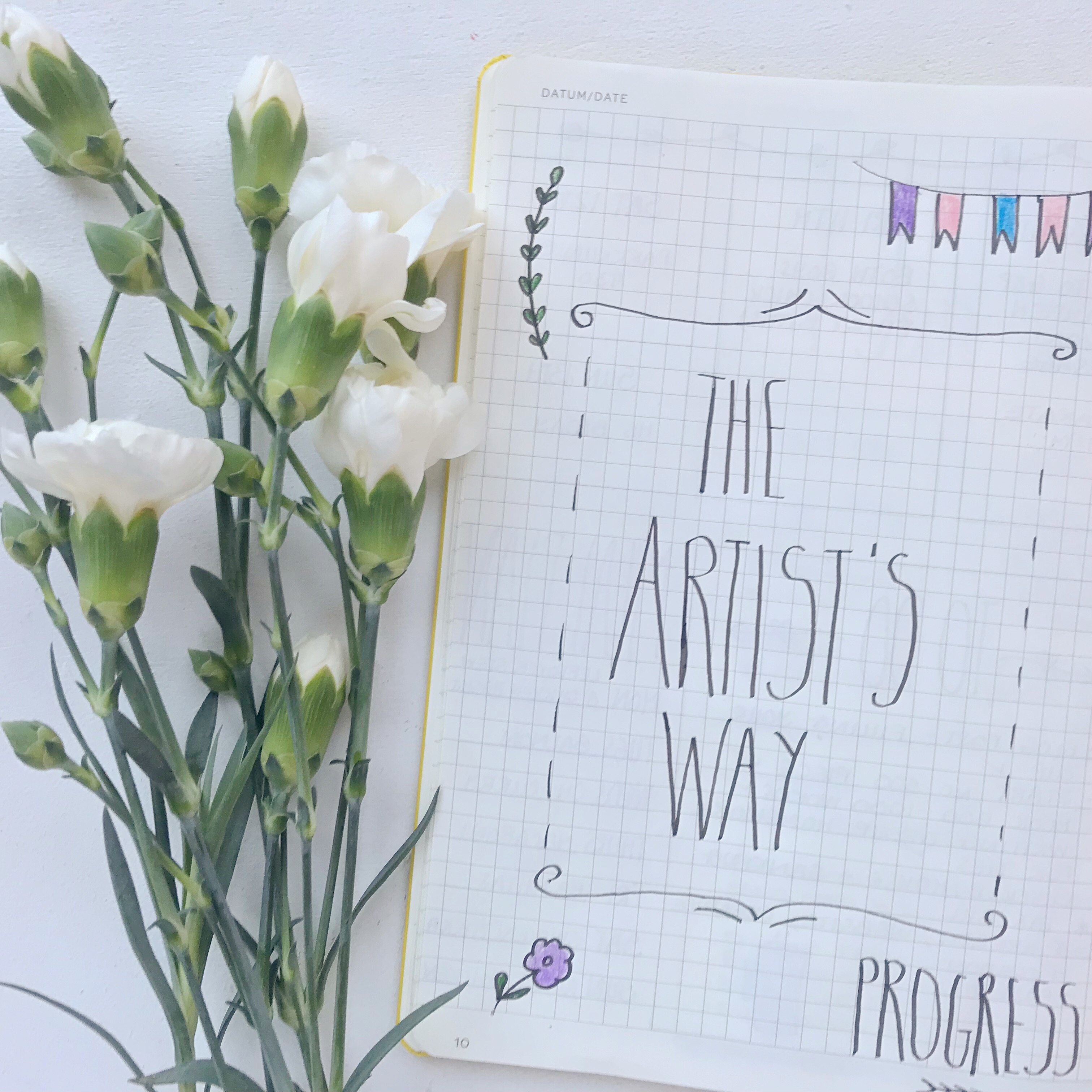 Photo of a spread in bullet journal with flowers