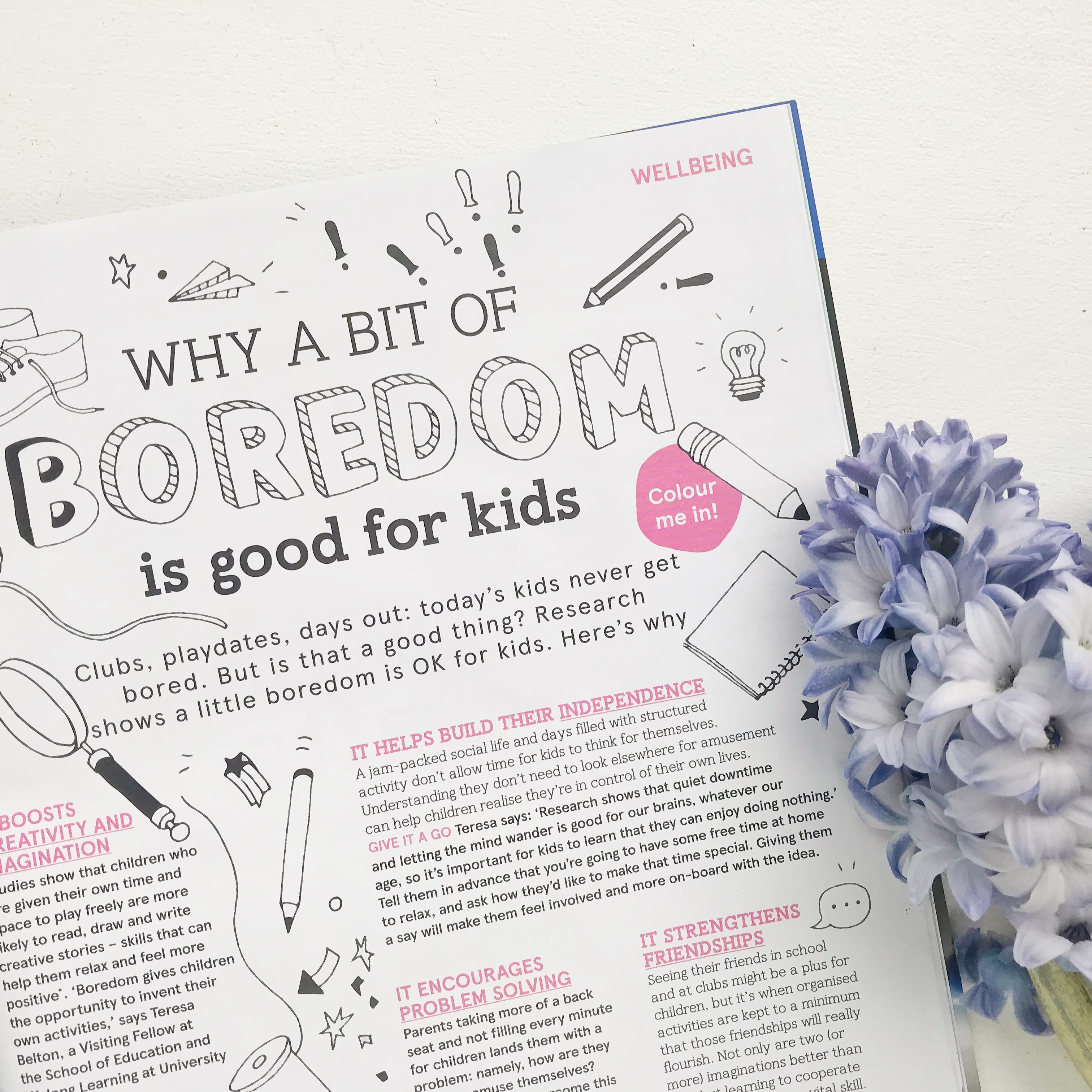 Photo of excerpt from article about boredom in children