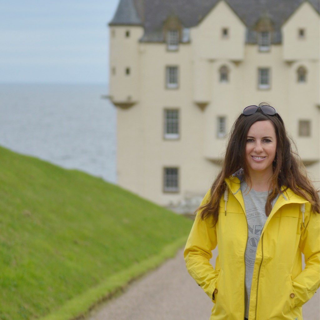 Picture of Gail in front of Dunbeath Castle, Caithness