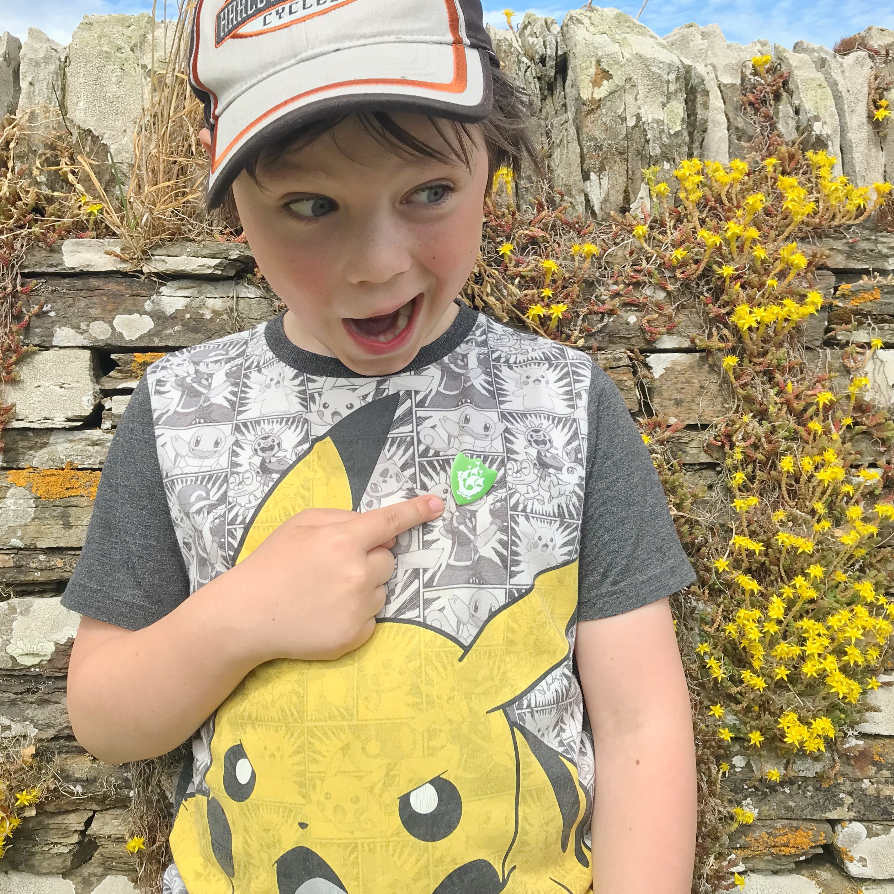 Picture of my son wearing his green Blue Peter badge