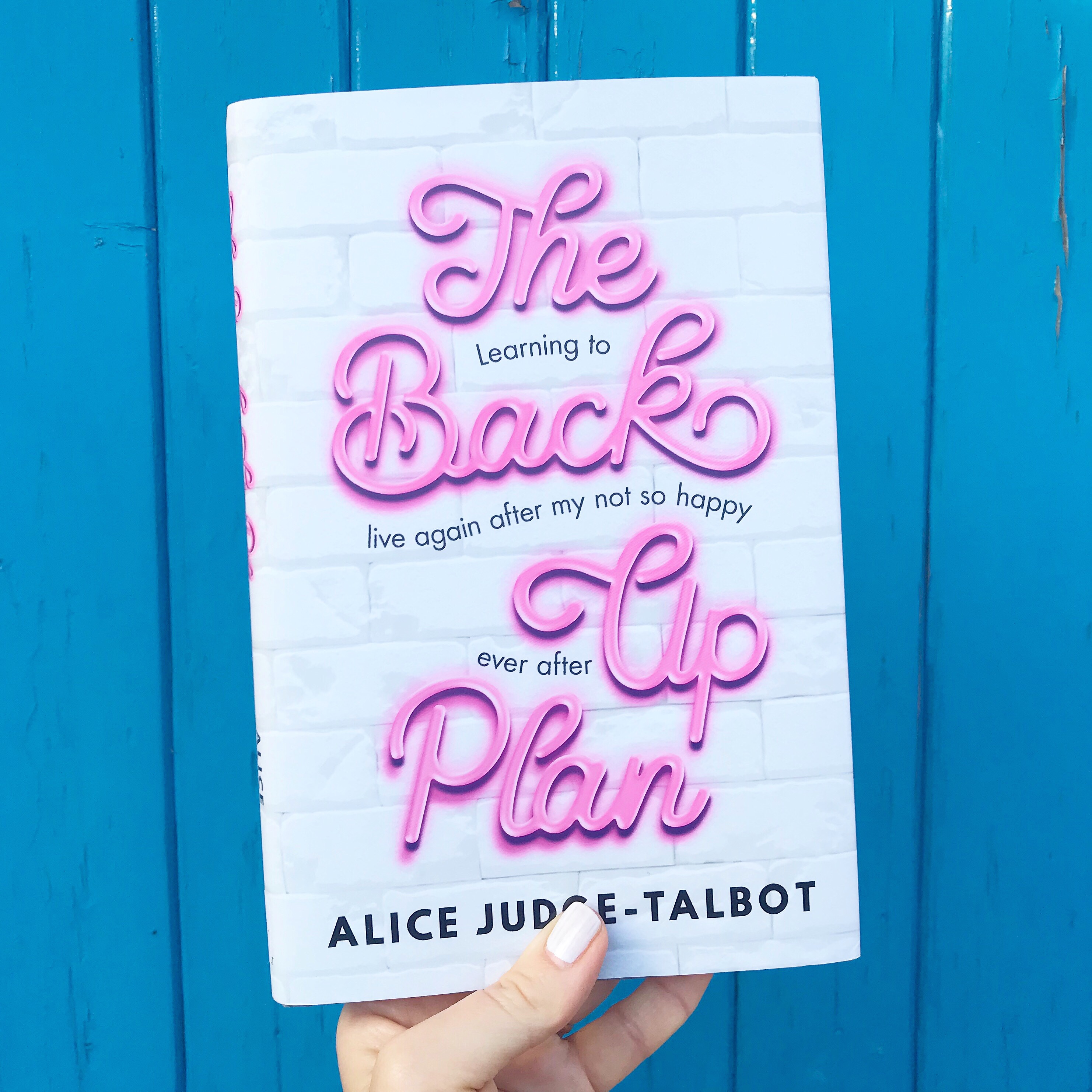 Picture of 'The Back Up Plan' book against blue door.