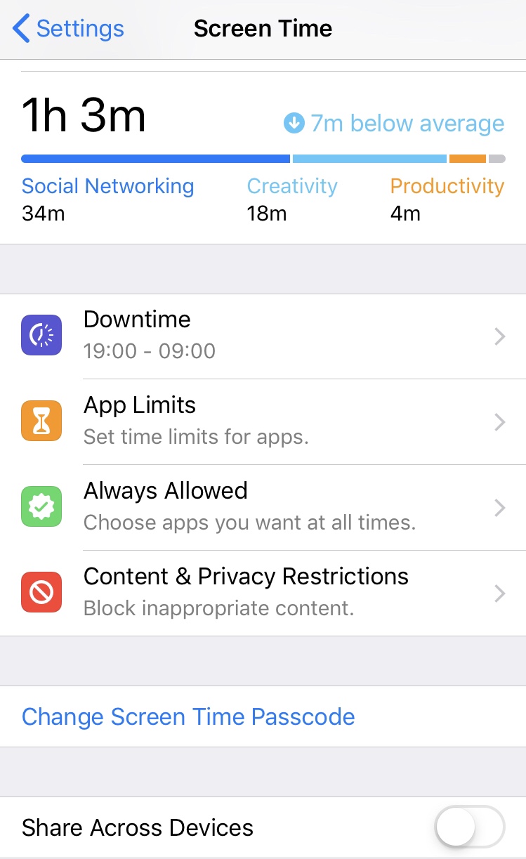 Picture of screen time application on iPhone
