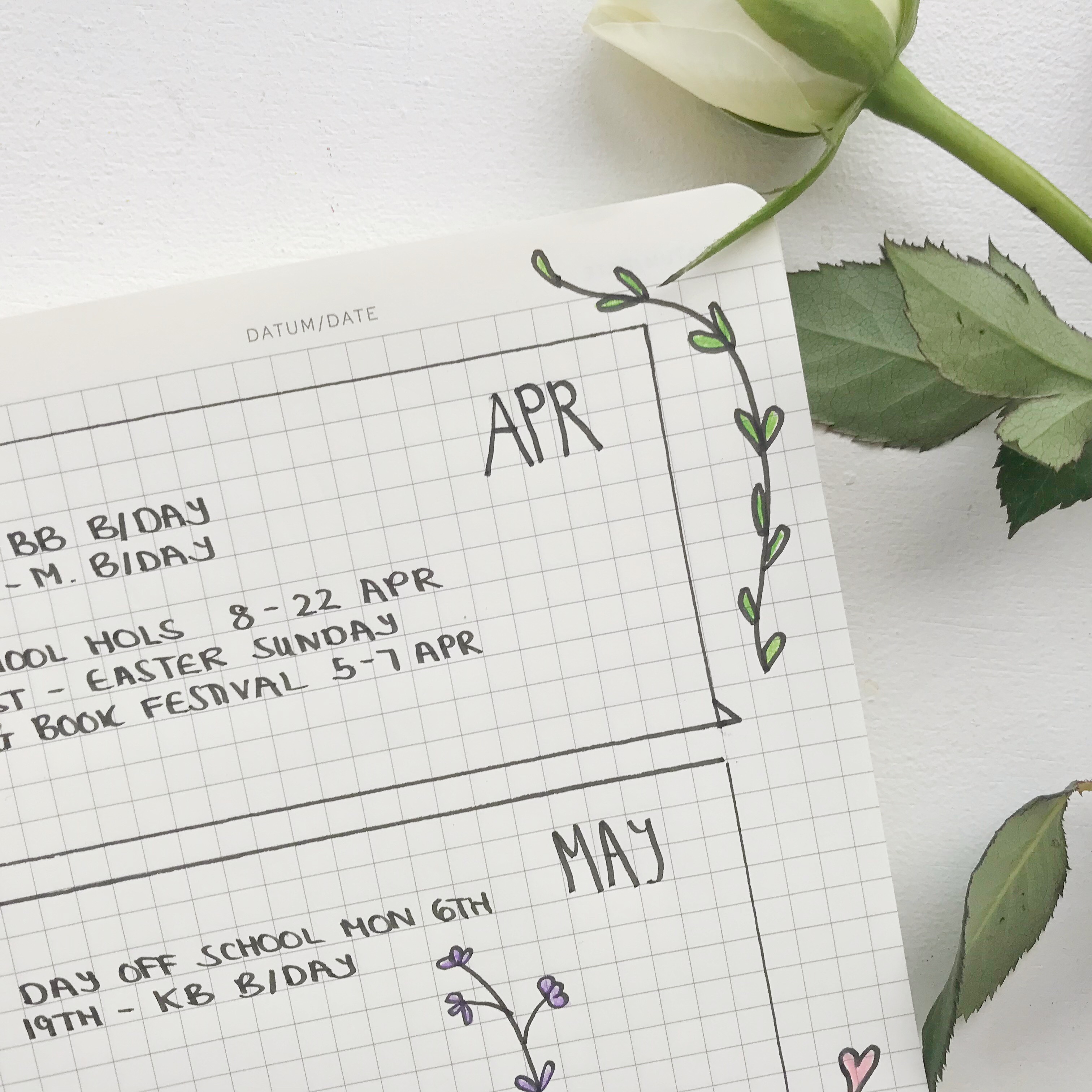 Photo of bullet journal month-by-month page