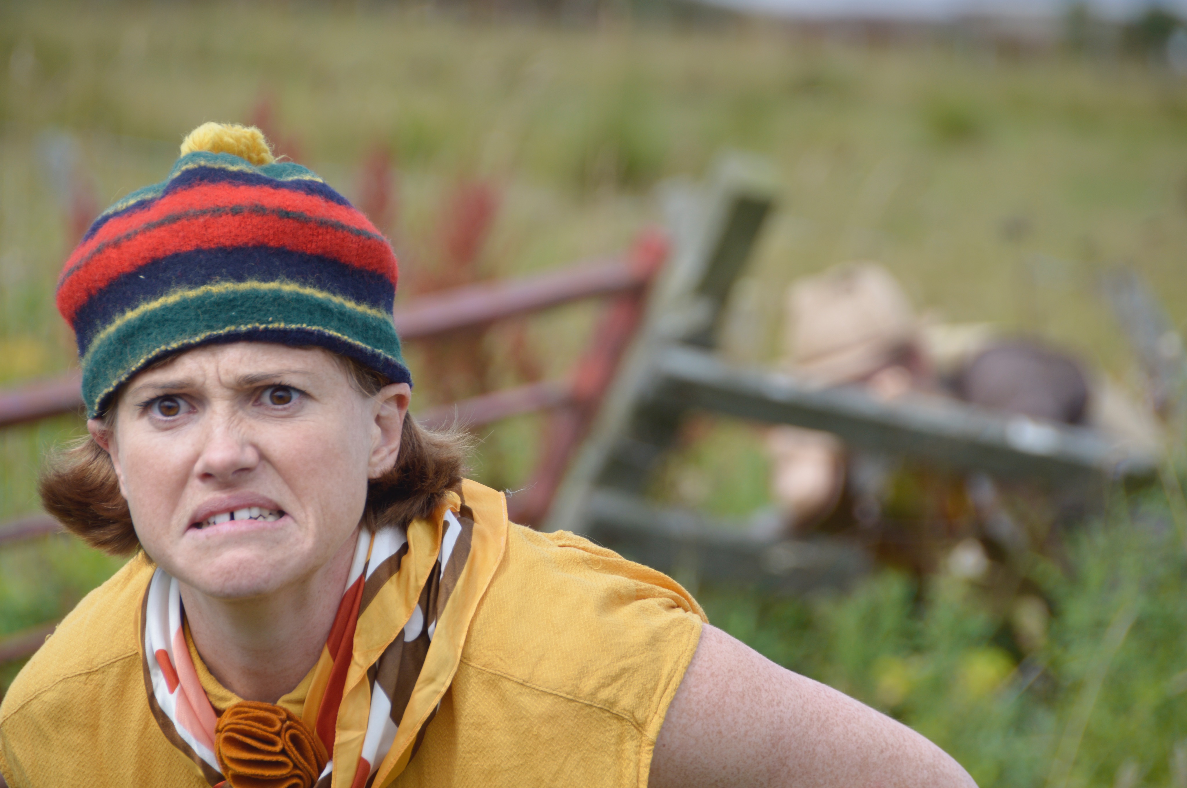 Photo of actor in 'Call of Nature' outdoor theatre at Lyth Arts Centre